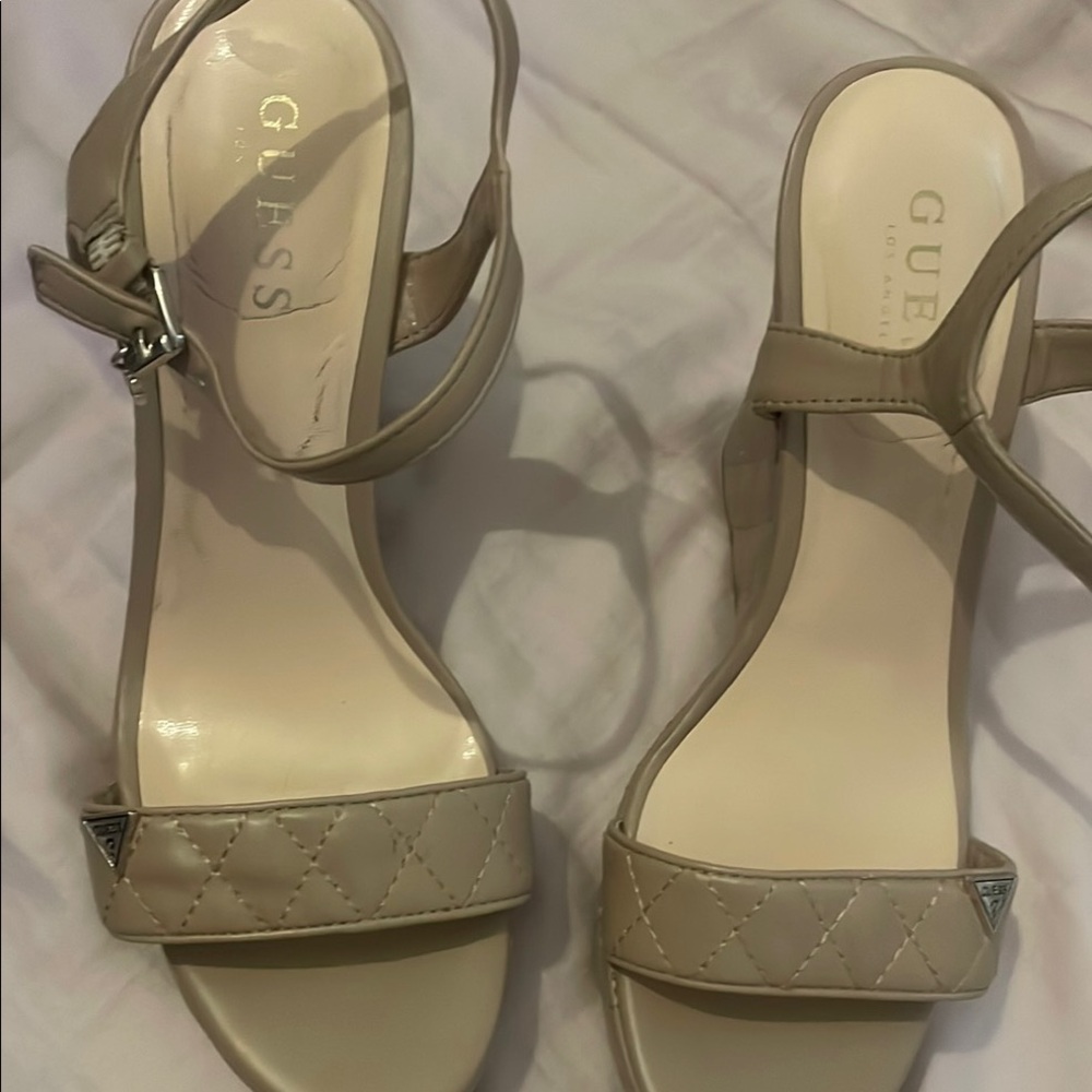 Guess Cream Sandals with Strappy Design and Tall Heels